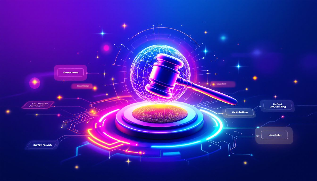 An infographic illustrating the principles of lawyer SEO.